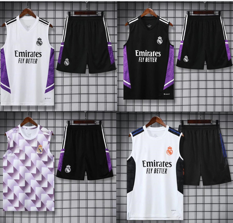 

22/23 Real Madrids vest Half short sleeve shorts kit Jerseys Jacket Football TRACKSUIT training suit MEN soccer chandal futbol HAZARD jogging Survetement Jerseys, Black
