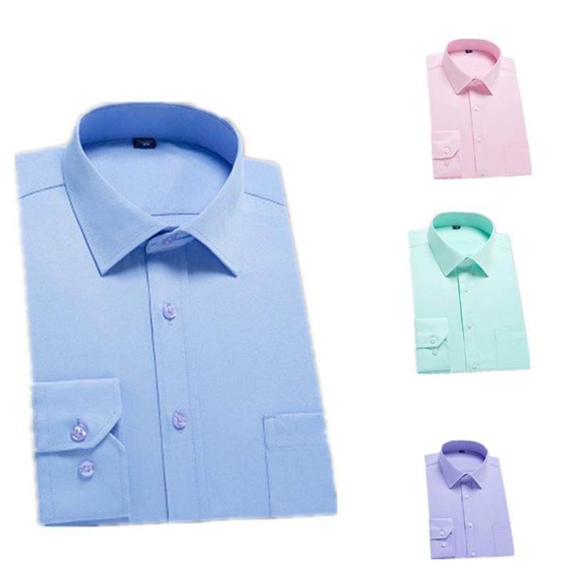 

Men' Casual Shirts Spring Fashion Men' Solid Color Long-sleeved Square Collar Shirt Business Professional With Pocket DesignMen, White