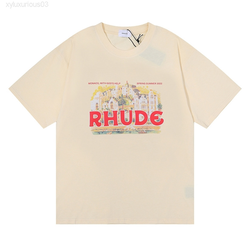 

Designer Fashion Rhudes t Shirt American High Street Print T-shirt Oversize Simple Illustration Short Sleeve Tee Couple Male, White