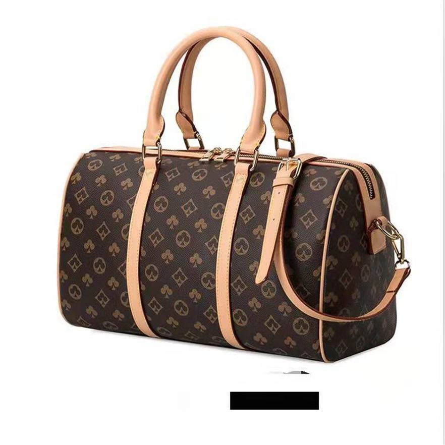 

2022 NEW top PU fashion men women travel bag duffle bags luggage handbags large capacity sport bag 65CM #L986L2403, Brown flower