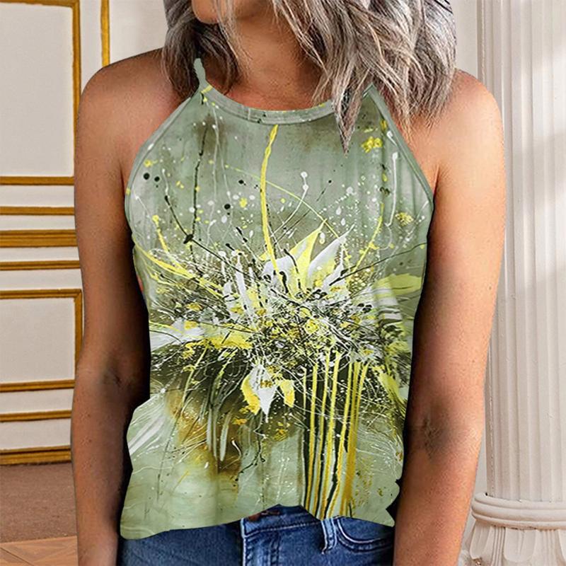 

Women' Tanks & Camis Summer Womens Sexy Off Shoulder Halter Vest Spaghetti Strap Oil Painting Camisole Casual Tank Vintage Tee Femme Vests