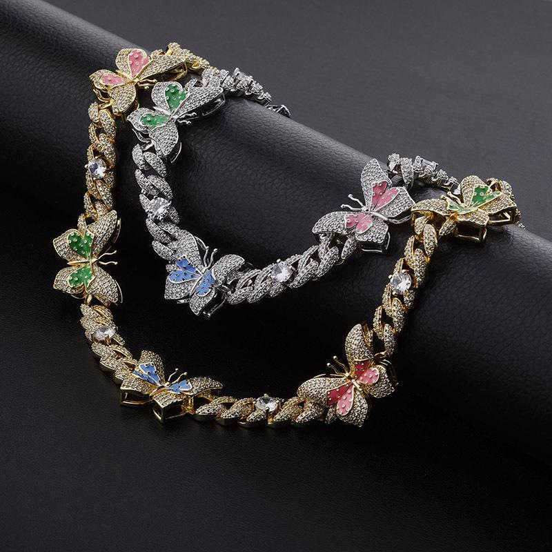 

Chains Hip Hop 3A CZ Stone Pave Bling Iced Out Butterfly Inlay Cuban Link Chain Chokers Necklaces For Women Luxurious Charm JewelryChains