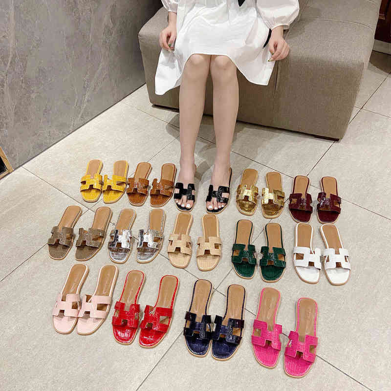 

Women 2022 Net Red Slippers Wear Sandals Outside in Spring and Summer Travel Bea, Dark green crocodile