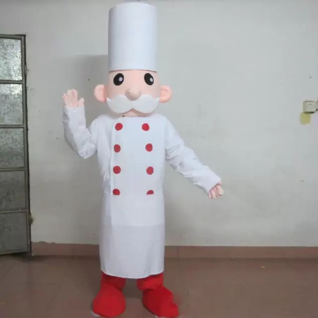 

Professional custom Chef man Mascot Costume Bakers cook Character Clothes Christmas Halloween Party Fancy Dress, As pic