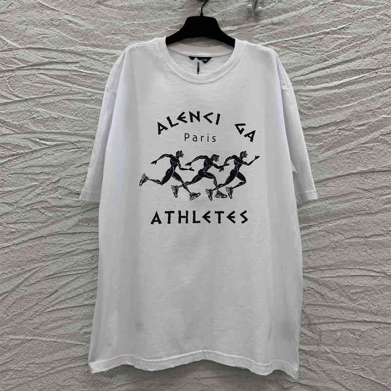 

High Version Summer New Paris b Competitive Marathon Running Print Os Loose Men's and Women's Short Sleeved T-shirt, White