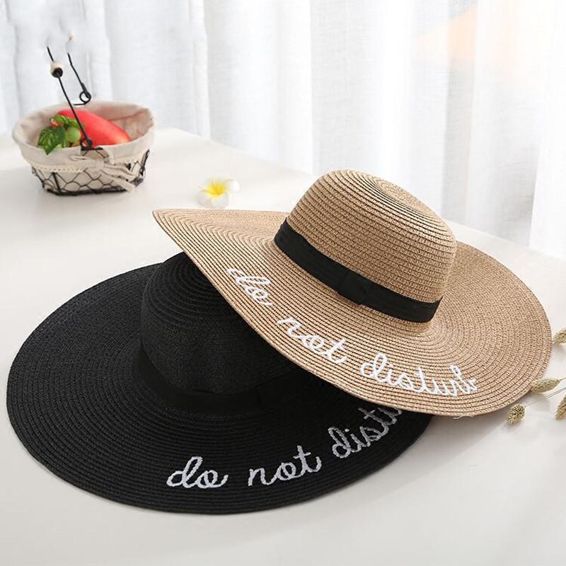 

Wide Brim Hats 2022 Letter Embroidery Cap Big Ladies Summer Straw Hat Youth For Women Shade Sun Beach Sale, White