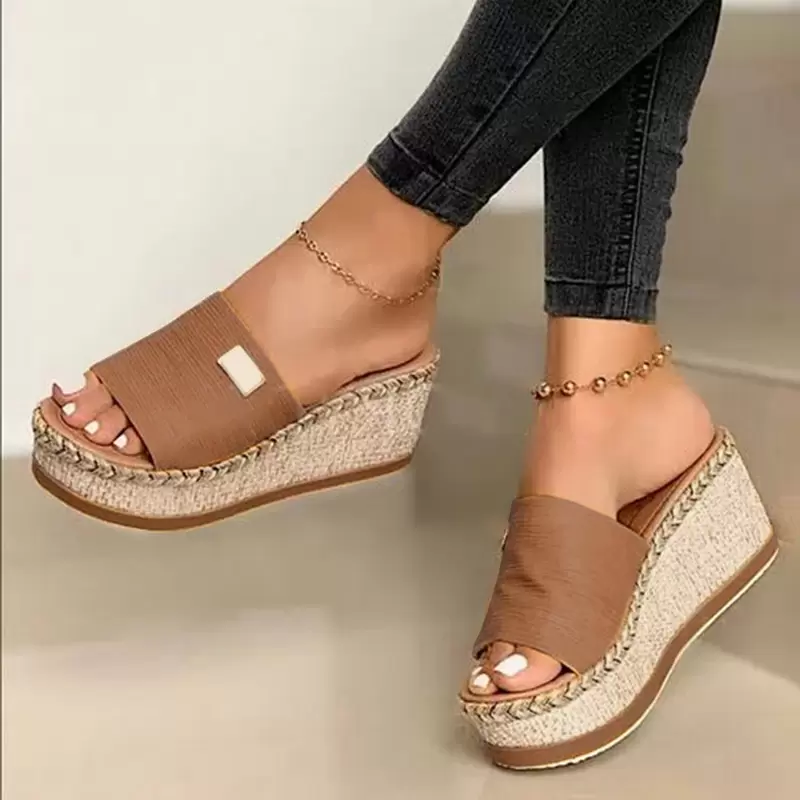 

New Summer Women Wedge Slippers Platform Flip Flops Soft Comfortable Casual Shoes Outdoor Beach Sandals Ladies Slides, Yellow 1