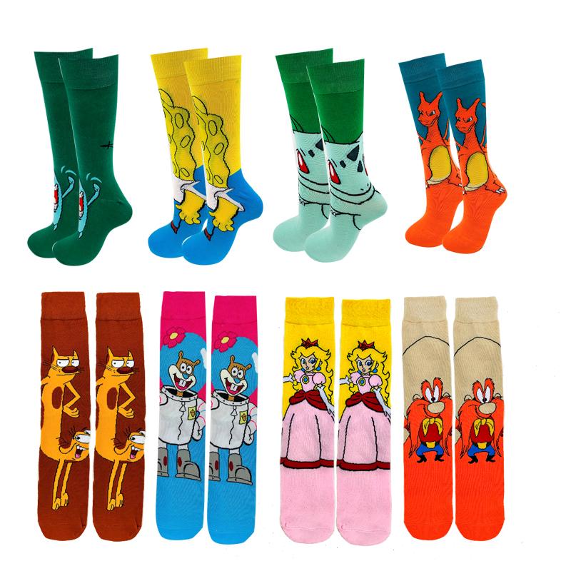 

Men's Socks Funny Cartoon Men Fashion Anime Crew Mens Combed Cotton Unisex Skateboard Crazy Novelty Happy Sokken Designer SocksMen's, Beige