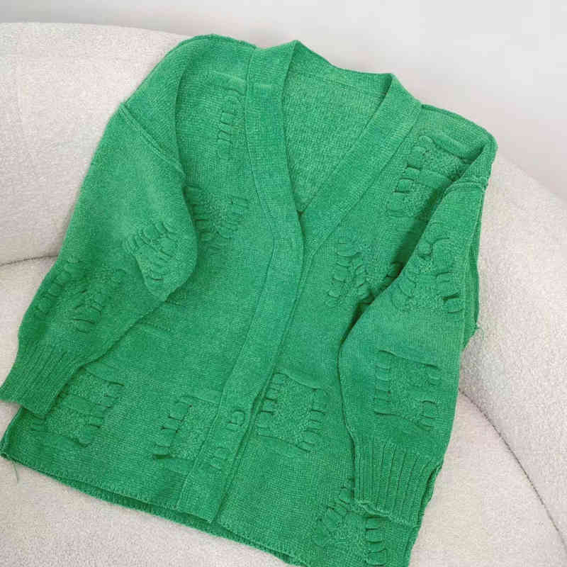 

Knit Cardigan Women' 2022 Fashion Bv Green Three-dimensional Letter Sweater Fleece Long Sleeve Coat, Bright green