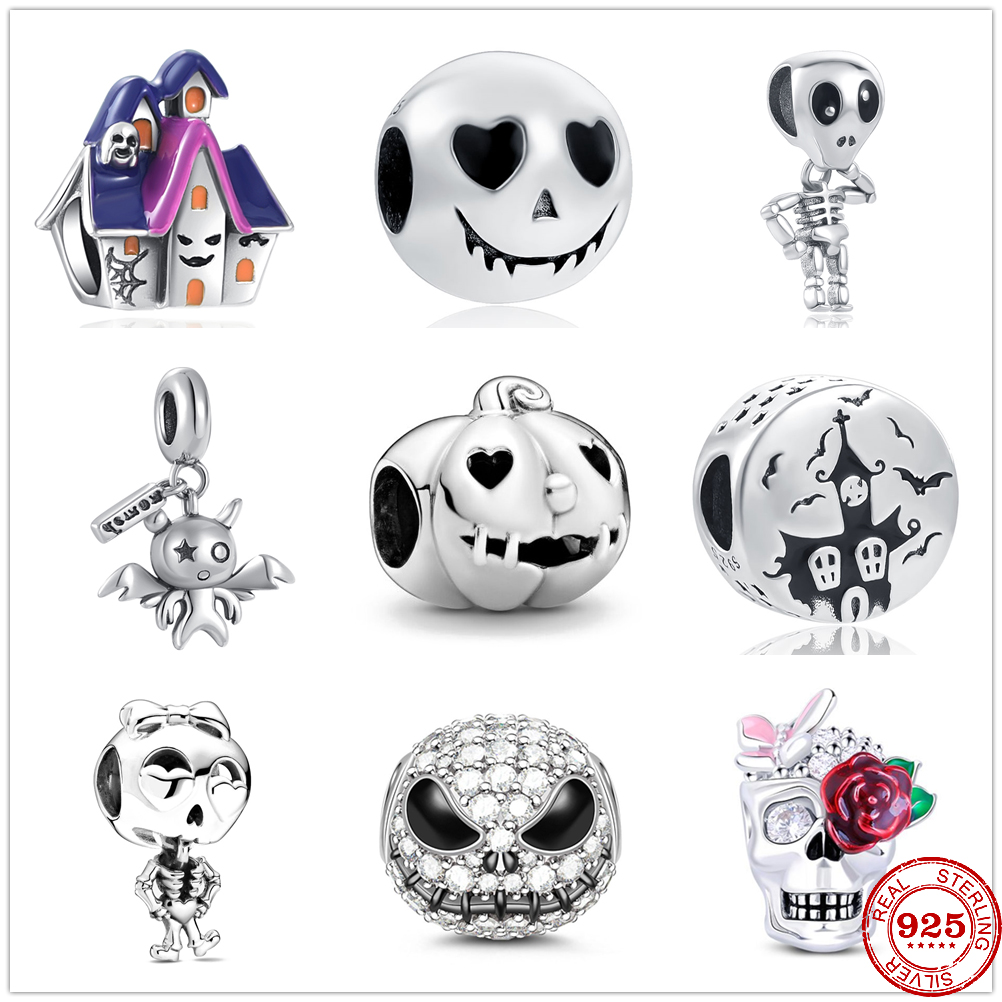 

925 Sterling Silver Dangle Charm Pumpkin Skull Demon Beads Bead Fit Pandora Charms Bracelet DIY Jewelry Accessories