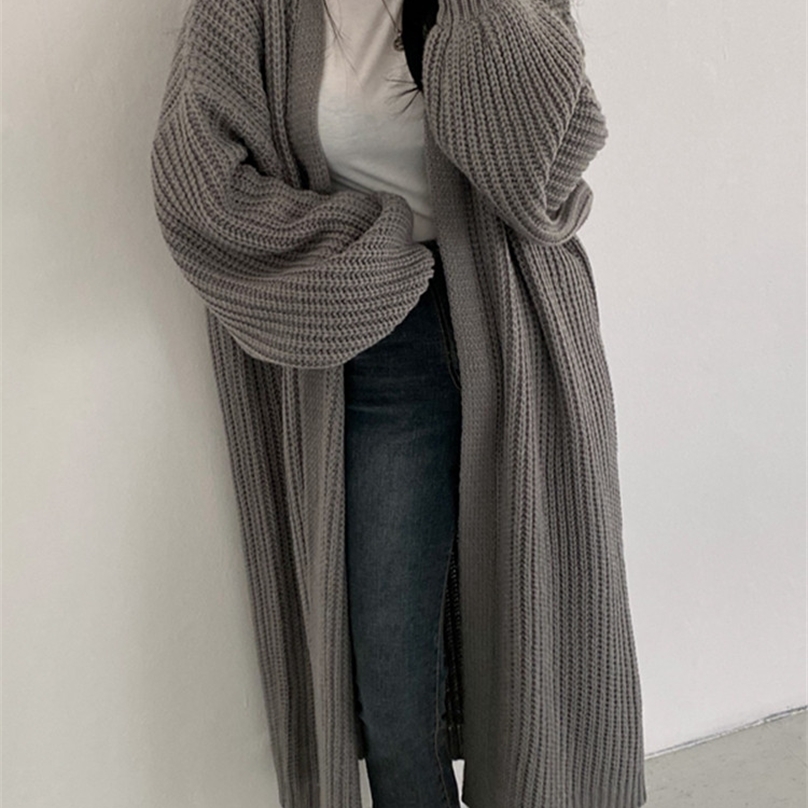 

Sungtin Casual Long Knitted Cardigan Women Tops Mujer Vintage Loose Sweater Coat Solid Oversized Jumper Korean Fashion Clothes 220813, Auburn