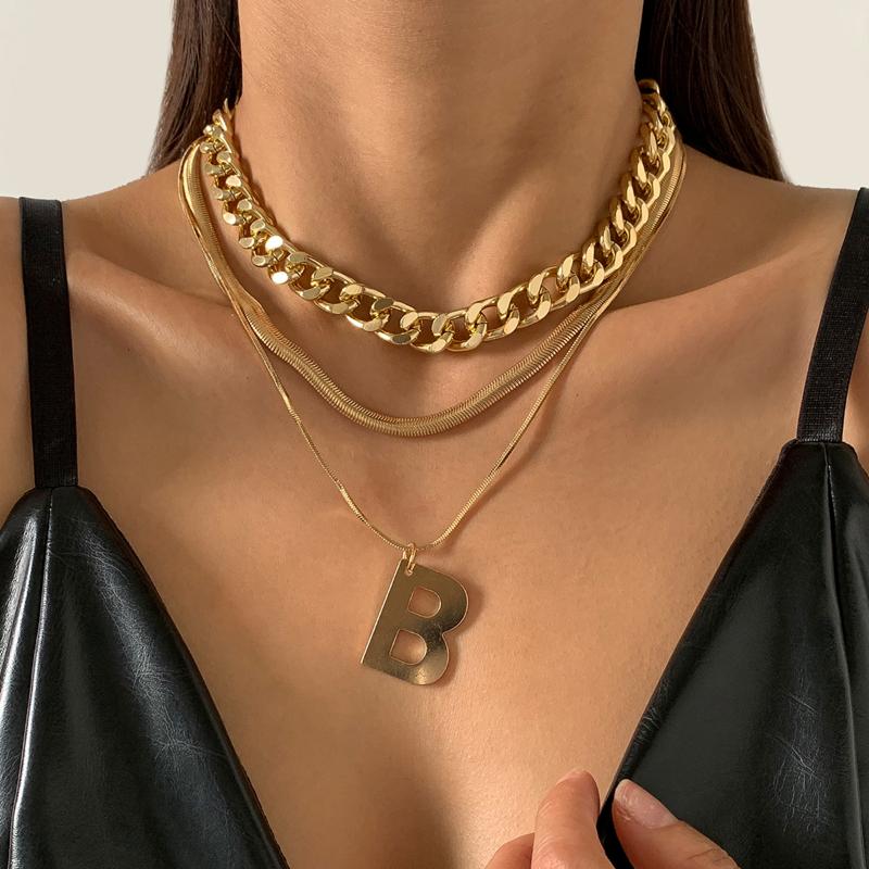 

Chains IngeSight.Z Goth Gothic Initial Letter B Pendant Necklace Flat Blade Snake Chain Chunky Thick Choker Necklaces For Women JewelryChain