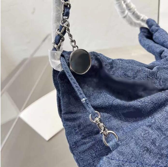 

TZ Women's Blue Tote Bag Cowboy Denim Vintage Designer Bag Full Printing Two in one Gold-Tone Metal Chains Coin Hardware High Capacity French Handbag Designers 33CM, Shipping
