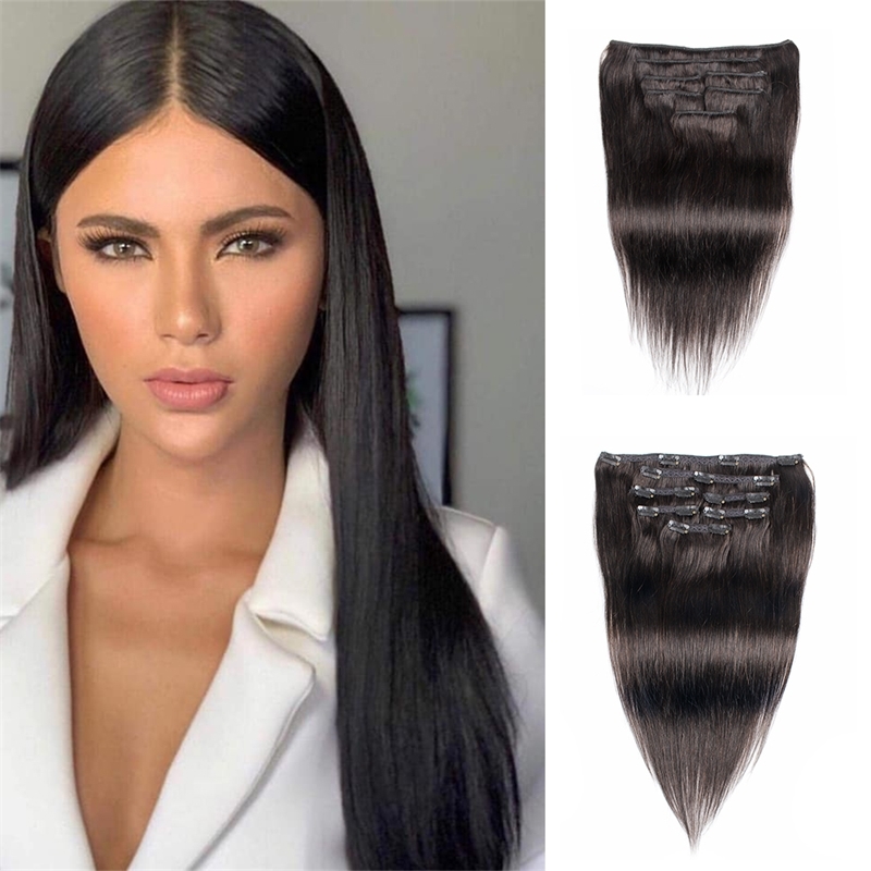 

KISSHAIR natural color clip in hair extension 7 pieces/set remy Brazilian straight human 14-24inch on W220401