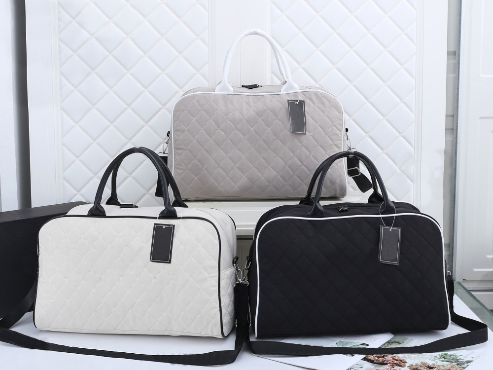 

TZ Large-capacity duffel bag Double color-block letter check travel bag Outdoor leather handle handbags Designer soft Large duffle bags oversized Crossbody bags, Beige