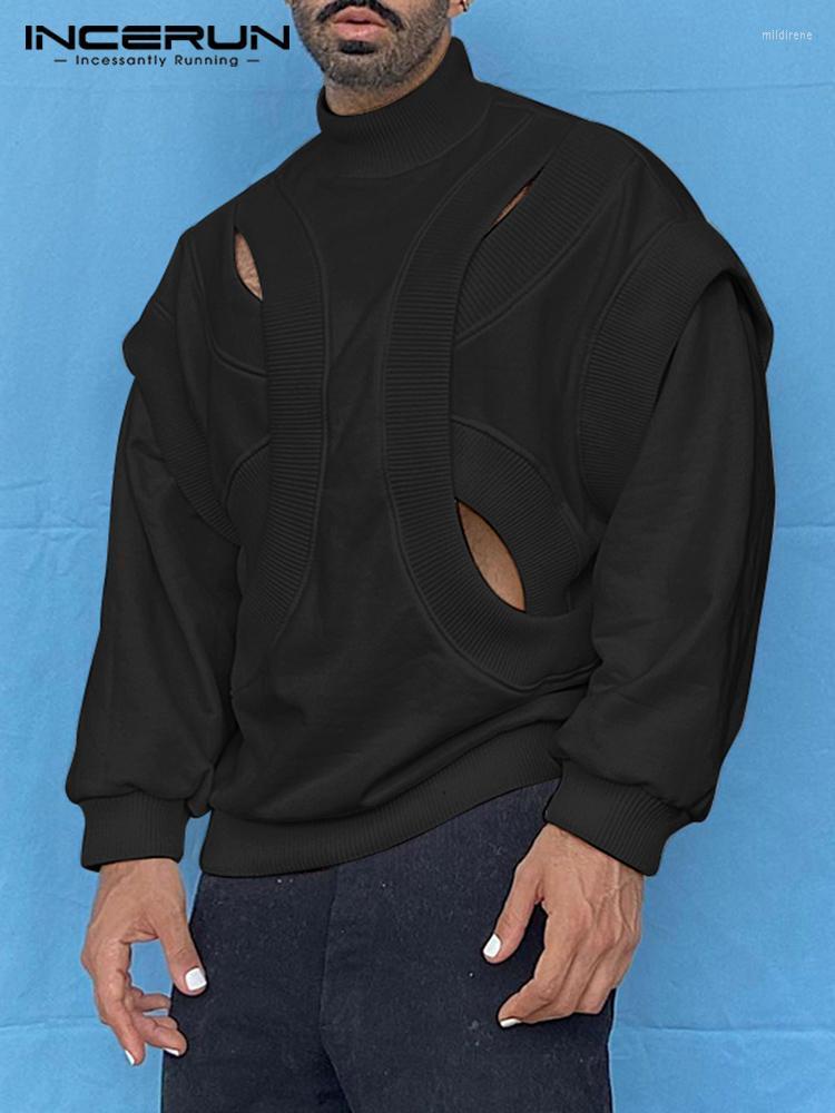 

Men' T-Shirts Men T Shirts Turtleneck Solid Color Long Sleeve Hollow Out Casual Irregular Pullovers 2022 Streetwear Camisetas -5XLMen' Mi, Black