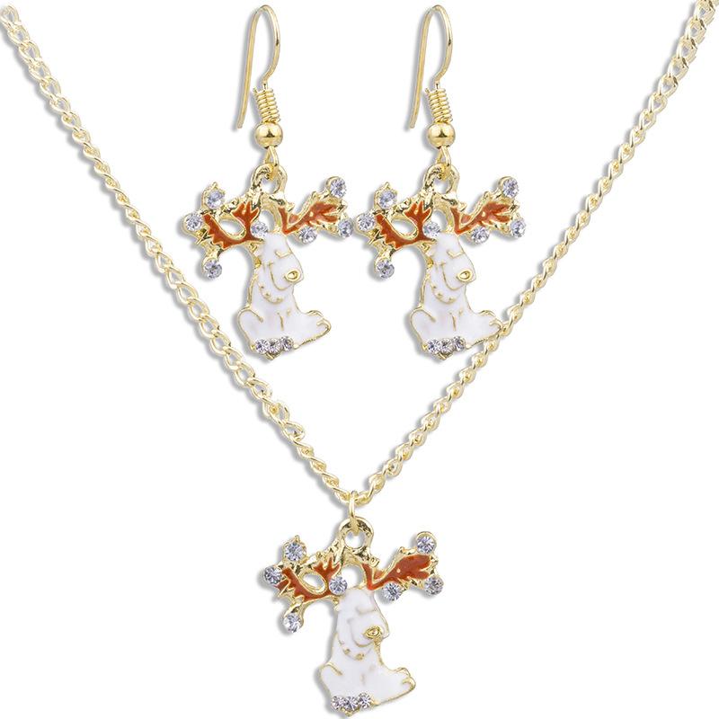 

Chains European And American Fashion Christmas Set Wild Reindeer Rhinestone Earrings Necklace Two-piece