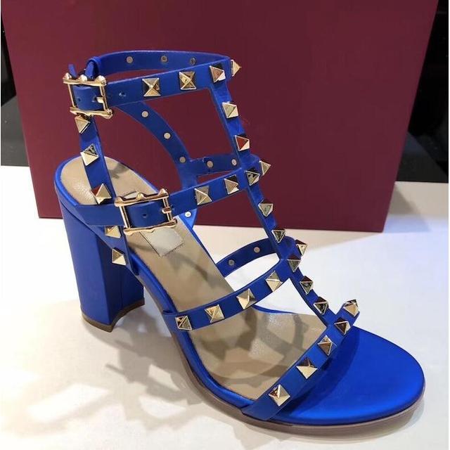 

fashion Designer Studs Patent Leather rivets Sandals Women Genuine Leather Studded Strappy Dress Shoes 9.5CM 6.5CM high heel Shoes
