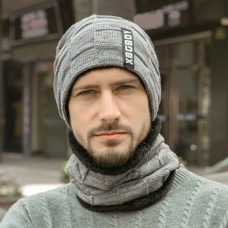 Berets Winter Beanie Hats Scarf Set Warm Knit Hat Skull Cap Male Neck Warmer With Thick Fleece Lined And For Men