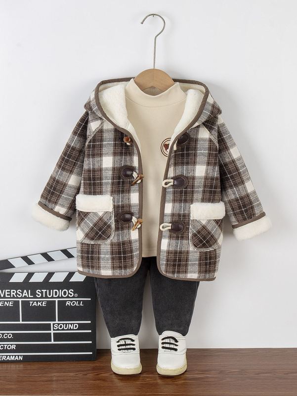 

Toddler Boys Plaid Dual Pocket Hooded Duffle Coat SHE, Multicolor
