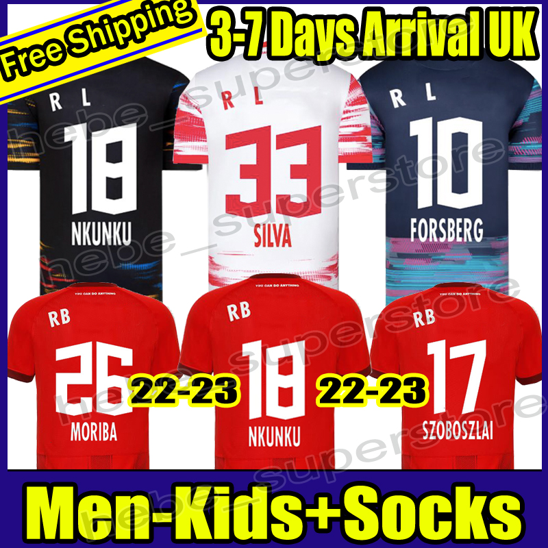 

21 22 23 RBL Leipziges Soccer Jerseys 2021 2022 2023 POULSEN FORSBERG HEE CHAN SABITZER UPAMECANO SZOBOSZLAI KLUIVERT football shirt men kids uniforms, 21-22 third
