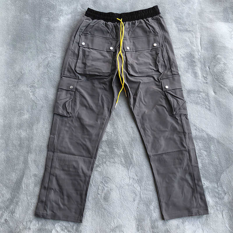 

Men's Pants Rhude European autumn and winter high street men's functional style Multi Pocket loose overalls trousers drawstring casual pants, Black