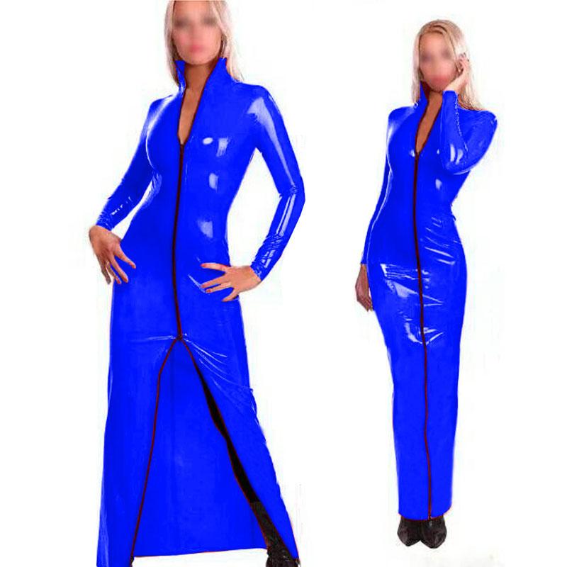 

Casual Dresses Front Zipper Plus Size Women Sexy Bodycon Long Sleeve Dress Leather PVC Clubwear Vinyl Vestido Club Outfits Party, Black