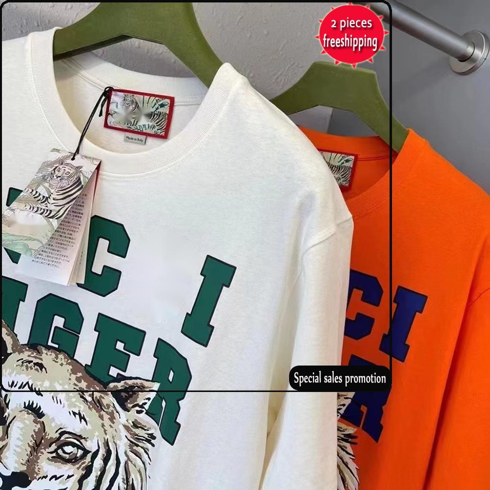 

TOP TOP Mens Tiger T Shirt Designer TOP Spring and Summer Tide Letter Animal Print Couples Round Neck Loose Tops for Men Women Plus Size Classic, Orange