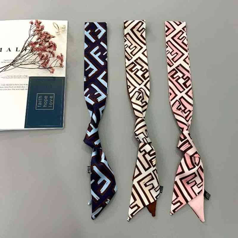 

Designer Ff Fend Silk Head Bag Hair Scarf Womans Versatile Twill Satin Letter Real Small Thin and Narrow Elongated Strip Bag Handle Hair Binding Decoration