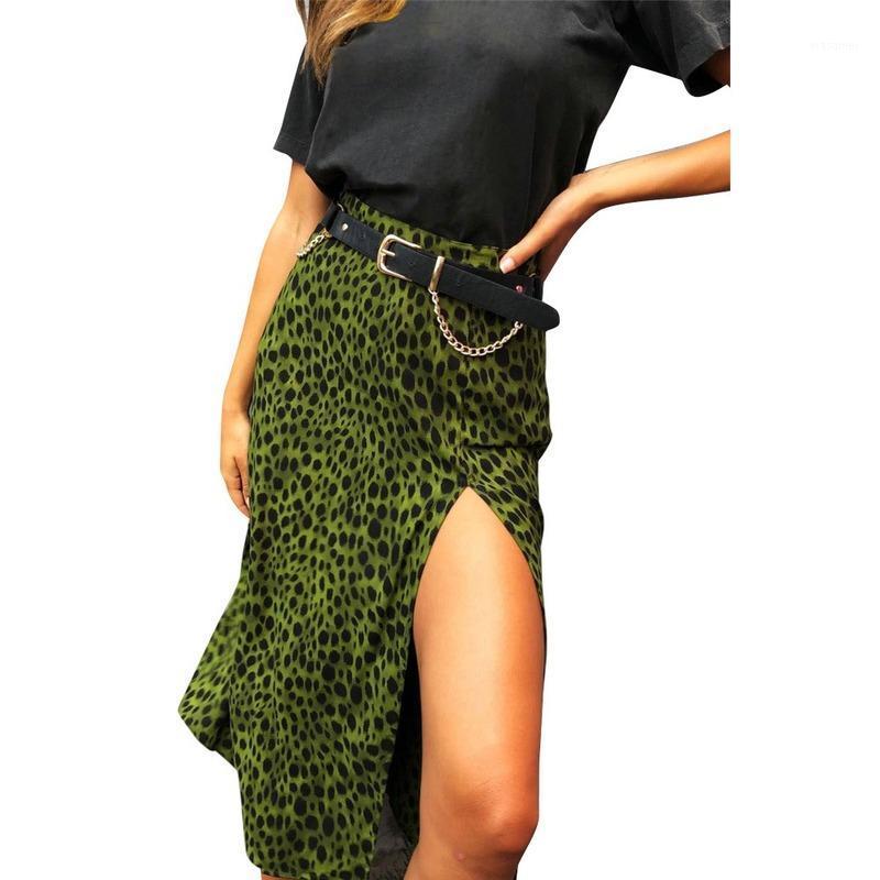 

Skirts Midi Leopard Skirt Female High Waist Sexy Split Women Fashion Summer Print For, Blue