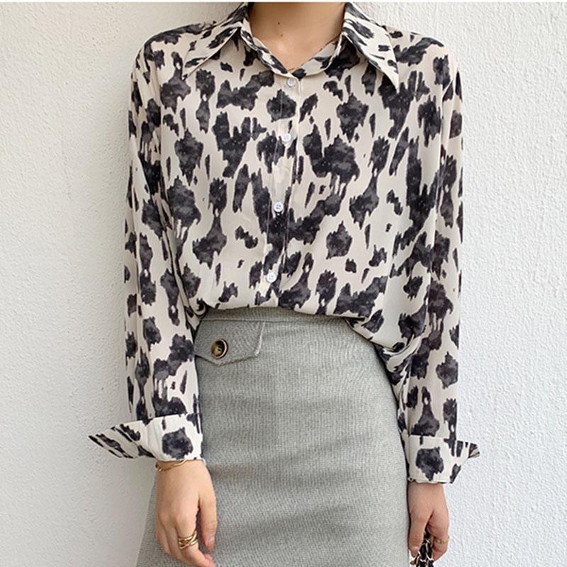 

Women's Blouses & Shirts VogorSean Chiffon Womens Summer 2022 Fall Long Sleeve Plus Size Women Blouse Shirt Tops Leopard Print, White