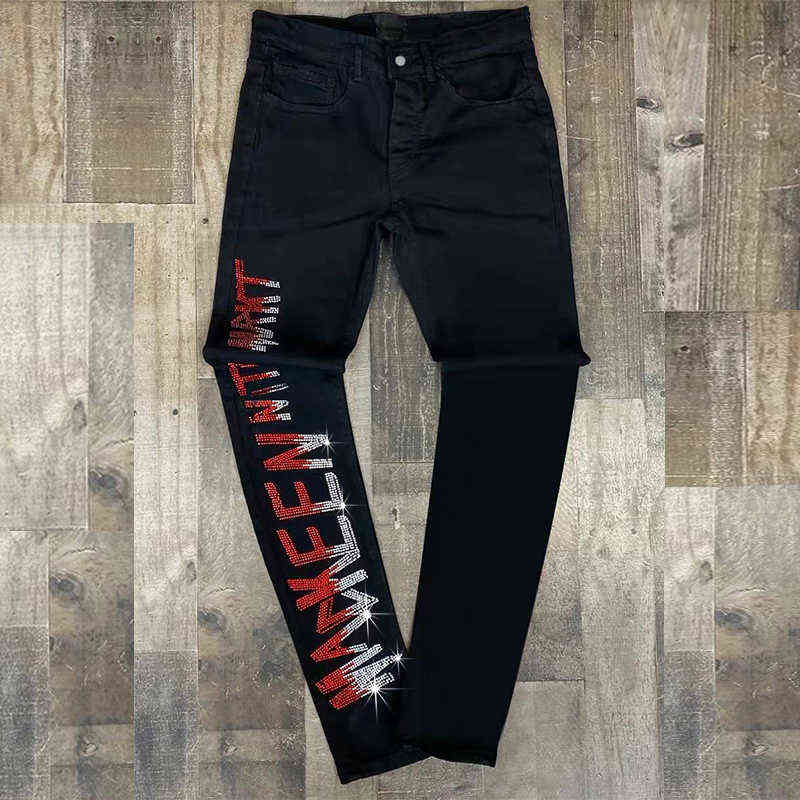 

Y2k Man Black Ripped Stretchy Jeans Skinny Slim Fit Hot Drill Punk streetwear Biker Trousers Men's All-match Denim Pencil Pants, Tz015-hole
