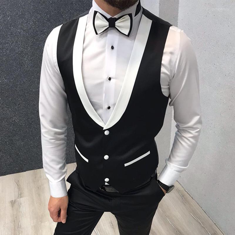 

Men's Vests Slim Fit Men Waistcoat For Wedding Groom Tuxedo One Piece Man Suit White And Black Custom Fashion Coat Guin22