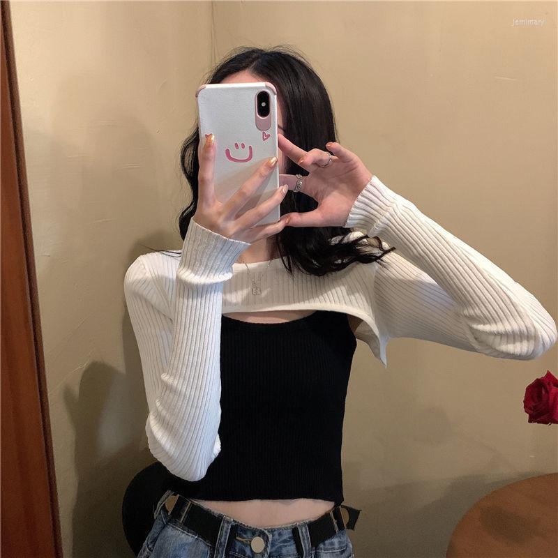 

Women' Sweaters Woman Early Autumn Internet Celebrity High Waist Ultra Short Top Clothes Knitted Slim Fit Long-Sleeved T-shirt WomenWomen, Black