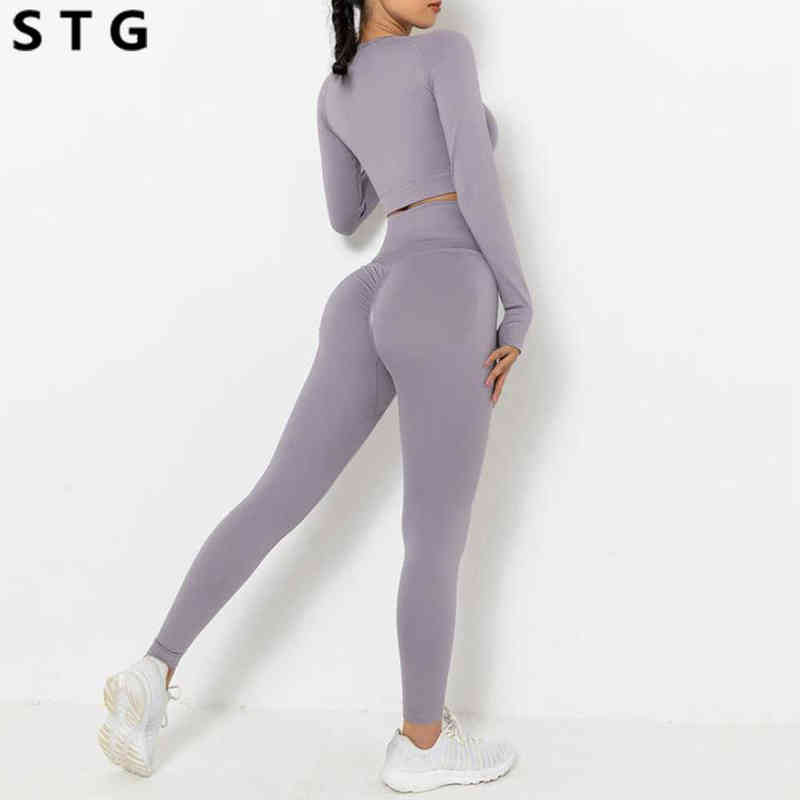 

2 Pieces Seamless Yoga Set High Waist Sportwear Women Tracksuits Gym Workout Clothes Running Fitness Gym Set Activewear Leggings T220725, Purple