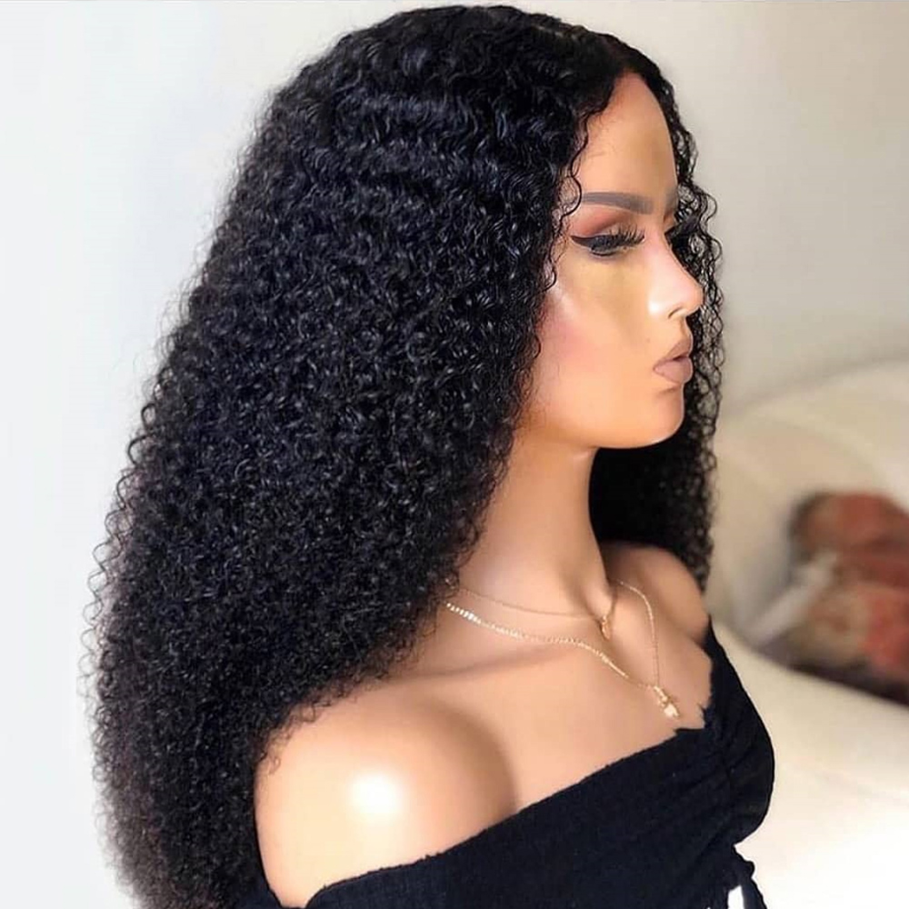 

Kinky Curly Raw Brazilian Virgin Human Hair Lace Front Wigs For Black Women undetectable transparent swiss Hd Full Lace Frontal Closure Wig, Natural color