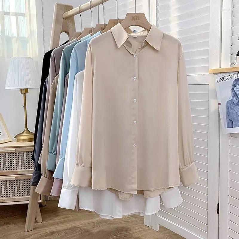 

Women' Blouses & Shirts Autumn Fashion Button Up Chiffon Silk Shirt Vintage Blouse Women White Office Lady Long Sleeves Female Loose Street