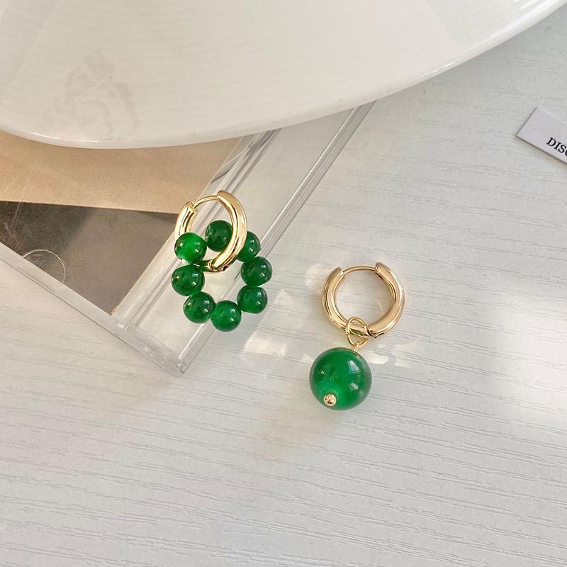 

Hoop & Huggie Retro Stylish Green Mini Beaded Circle Earrings For Women Drop Asymmetric Small Ball Tiny Dotted Charms EarringsHoop
