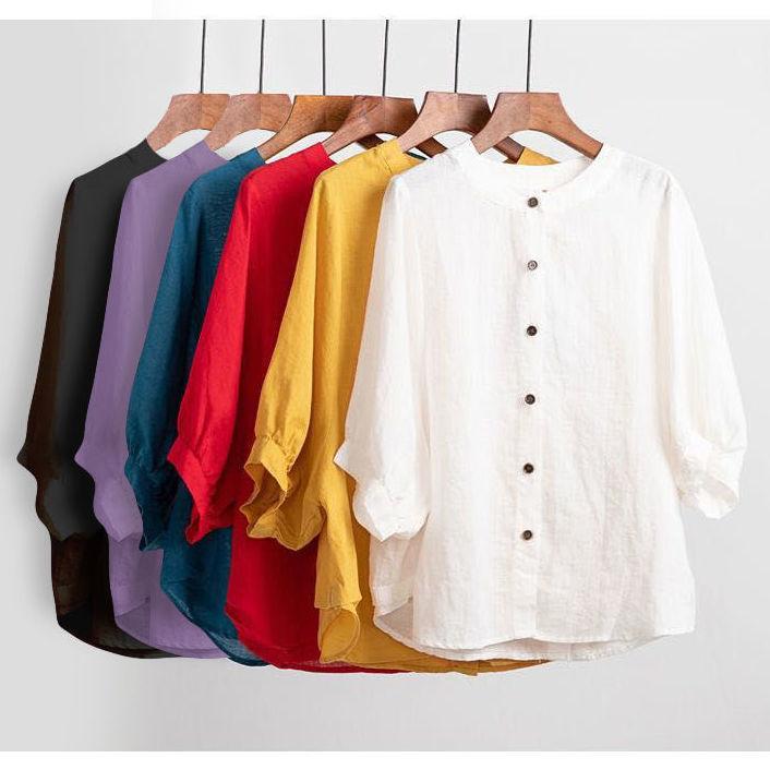 

Women's Blouses & Shirts Women Shirt Blouse Fall 2022 Cotton Linen Women's Clothing Bishop Sleeves Top Half Sleeve Large Size Women', Blue