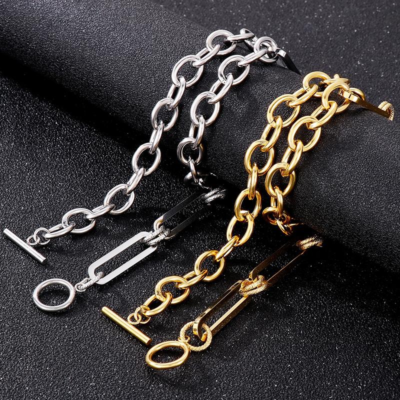 

Chokers Hip Hop 45cm Necklace Men Stainlees Steel Aesthetic O-Chain Splicing Square Link Charm Choker Men's Jewelry Boyfriend Gifts 2022