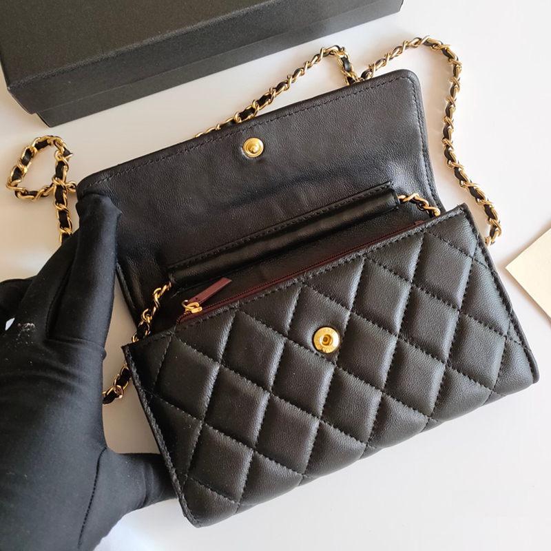 

Genuine Leather WOMEN Coin Purse Shoulder Bag luxurys designers Ladies Fashion Chain bags Flap wallets Purse Credit ID Card Holder Classic Style wallet wholesale, Black-b