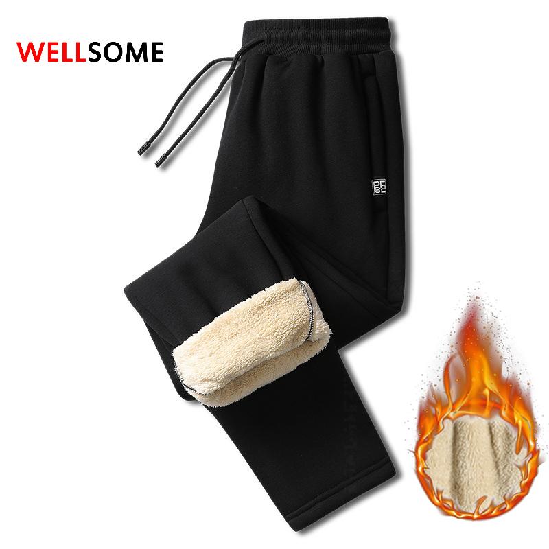 

Men's Pants WELLSOME Men Winter Lambswool Mens Joggers Plus Size Pant Windproof Trousers 2022 8XL Warm Casual, Black