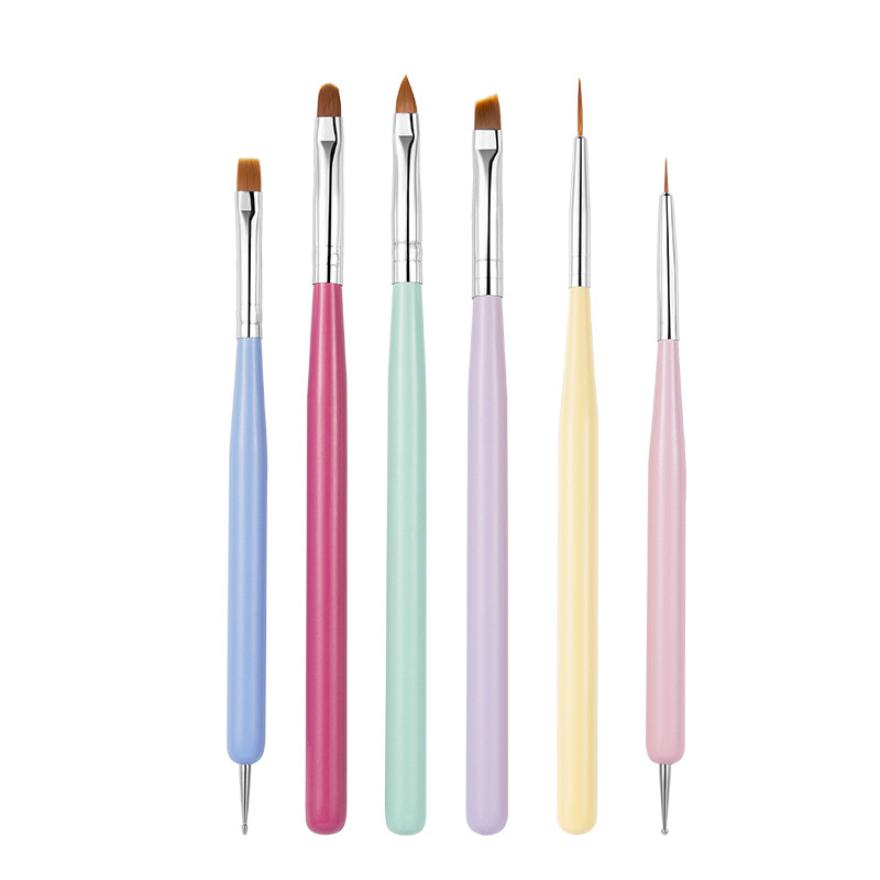 

6Pcs Nail Brush Set For Manicure Acrylic UV Gel Extension Pen Nail Polish Painting Drawing Dual End Brushes Paint Dotting Tools