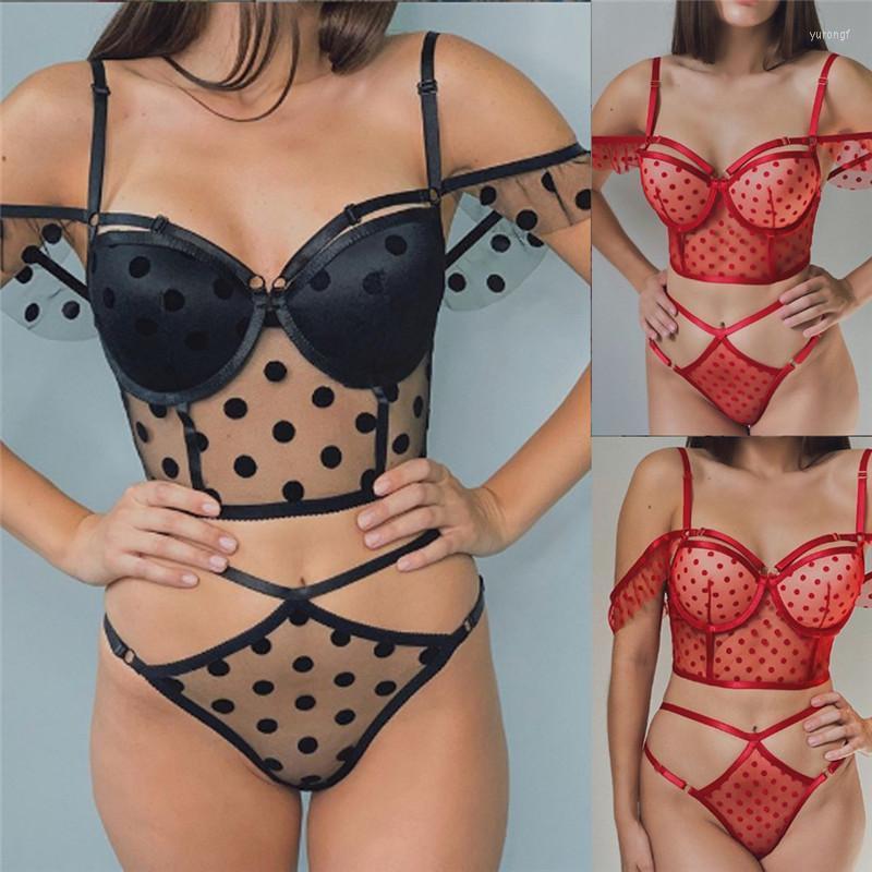 

Bras Sets Women Sexy Lingerie Lace Babydoll G-String Dots Underwear Sleepwear Nightwear, Black
