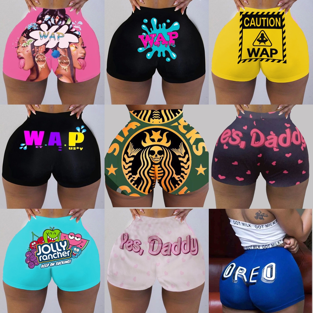 

Women Designers Clothes 2022 Sexy Shorts Tights Yoga Pants Printed Mini Gushers Snack Booty Fitness Candy Skinny Fast -3XL, 8#