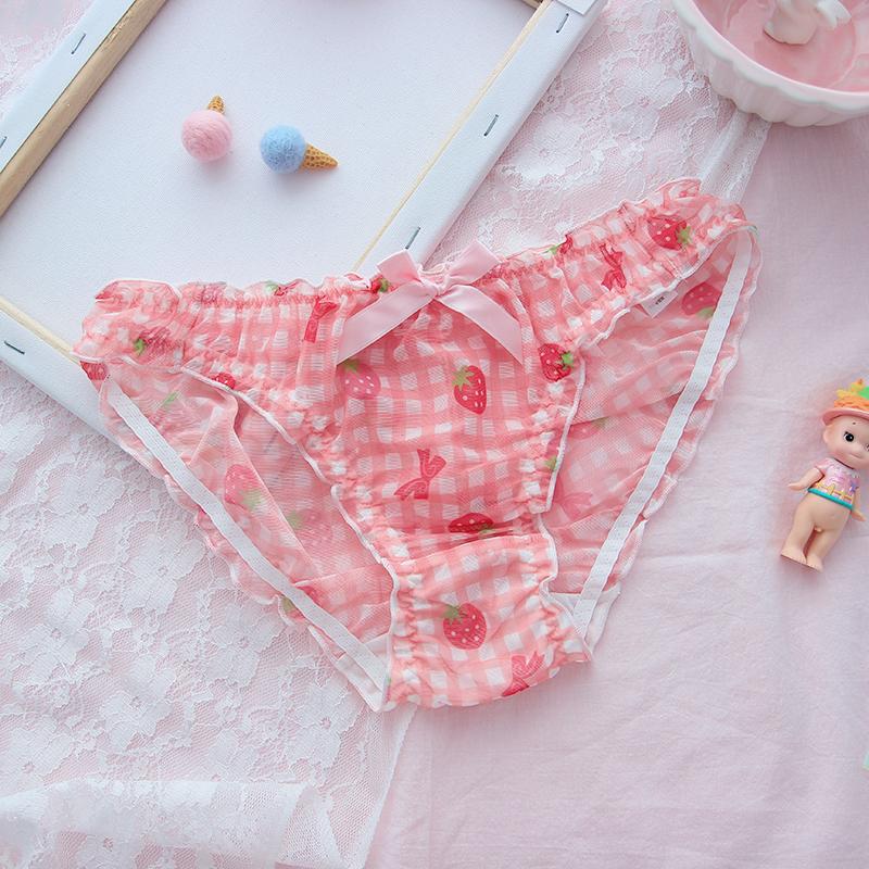 

Women's Panties Cute Lolita Mesh Breathable Strawberry Sexy Lace Underwear Women Lenceria Sexi Para Mujer Japanese Kawaii Pink ThongWomen's