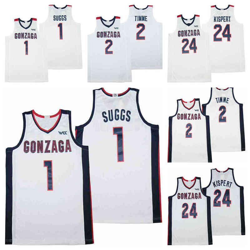 

NCAA Gonzaga 1 Jalen Suggs 2 Drew Timme 24 Corey Kisper White Basketball Jersey, Picture