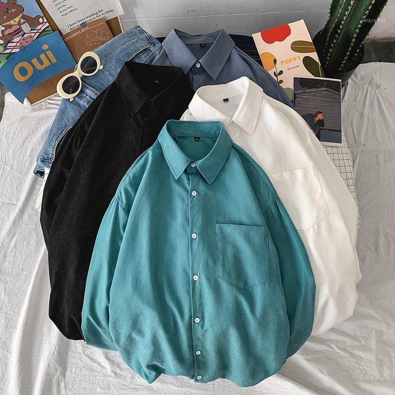 

Men's Casual Shirts Single Pocket For Men 2022 Fashion Trends Loose Clothing Teens Long Sleeve Button Up Blouses Multicolor Streetwear, Black