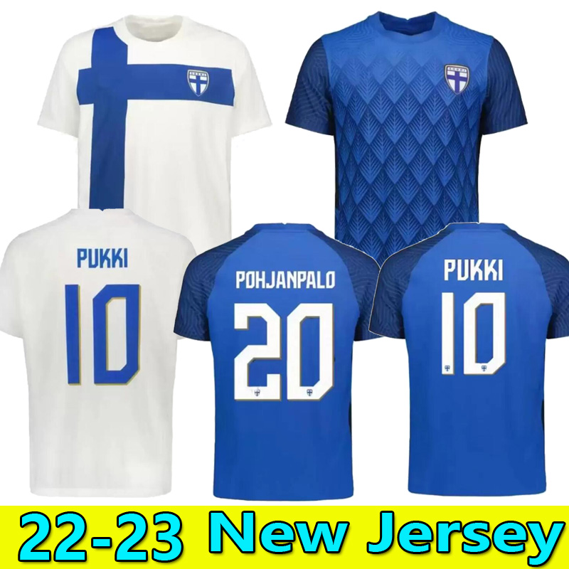

2022 Finland National Team Mens Soccer Jerseys New PUKKI SKRABB RAITALA JENSEN LOD Home White Football Shirt Short Sleeve Adult Uniforms, Away