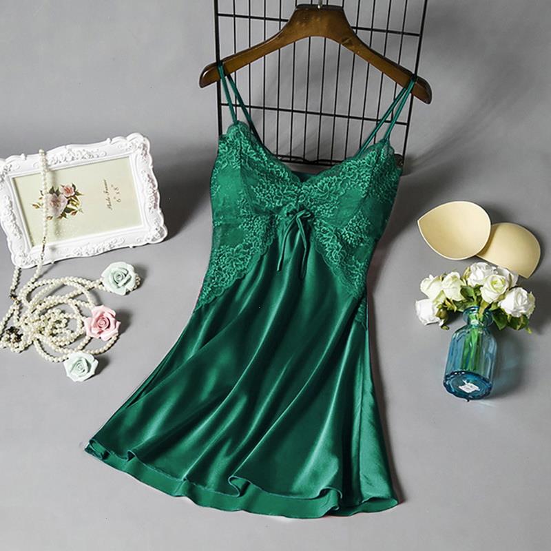 

Pijamas Women Sleepwears V Neck Chemise Pajamas Sexy Lace Lingerie Satin Nightdress Silk Underwear Sleepwear Dress, Color1